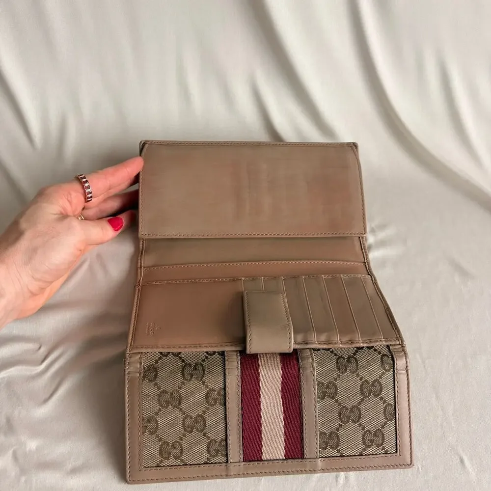 Gucci GG Canvas Wallet - Red/Tan Web Stripe, Made in Italy